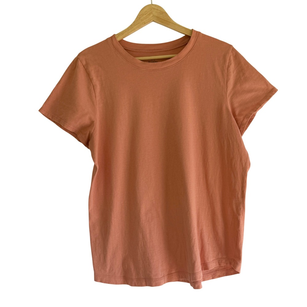 Madewell Womens Short Sleeve Crewneck T-Shirt Salmon Pink Size L Curved Hem